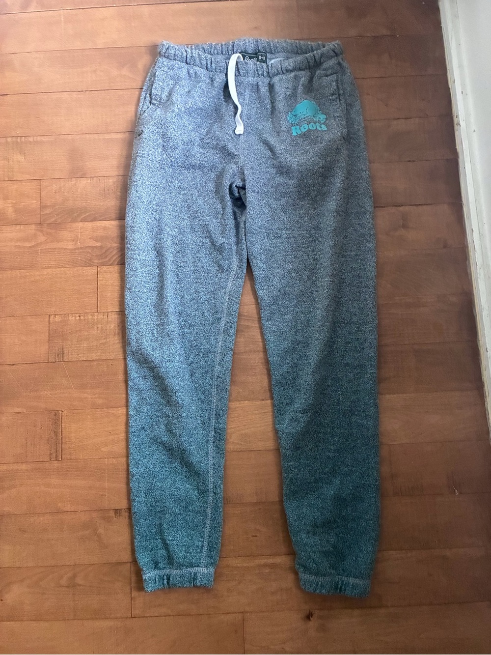 Roots Heather Gray Joggers with Teal Logo